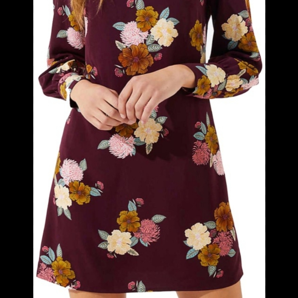 Burgundy Floral long sleeve dress